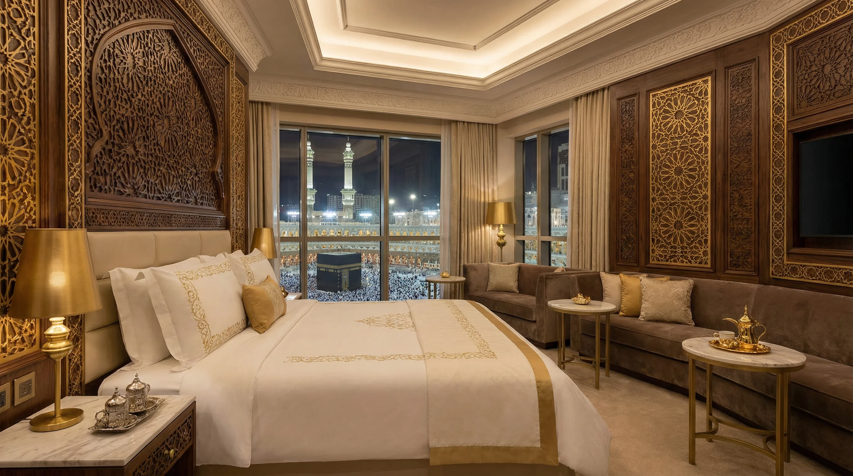 Chambre d'hôtel luxueuse vue sur la Kaaba – Forfait Omra Luxe Maroc